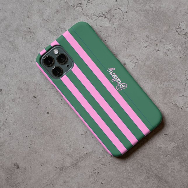 Funda iPhone 16 Pro Patrón de rayas verdes y rosas personalizado (Subido por el creador)