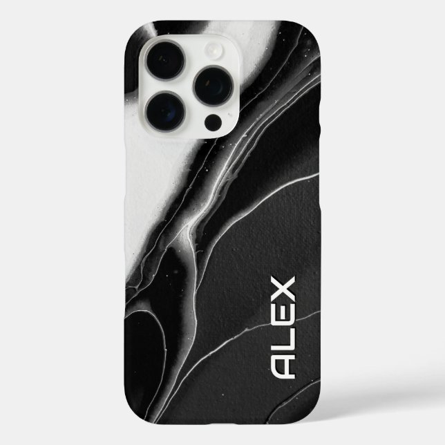 Funda iPhone 16 Pro Patrón de tinta de mármol negro y blanco - Abstr m (Reverso )