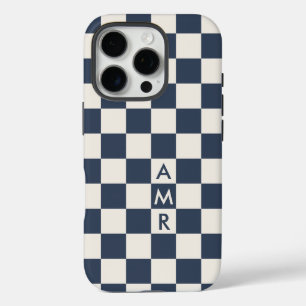 Funda iPhone 16 Pro Patrón de verificación de crema azul de la Marina