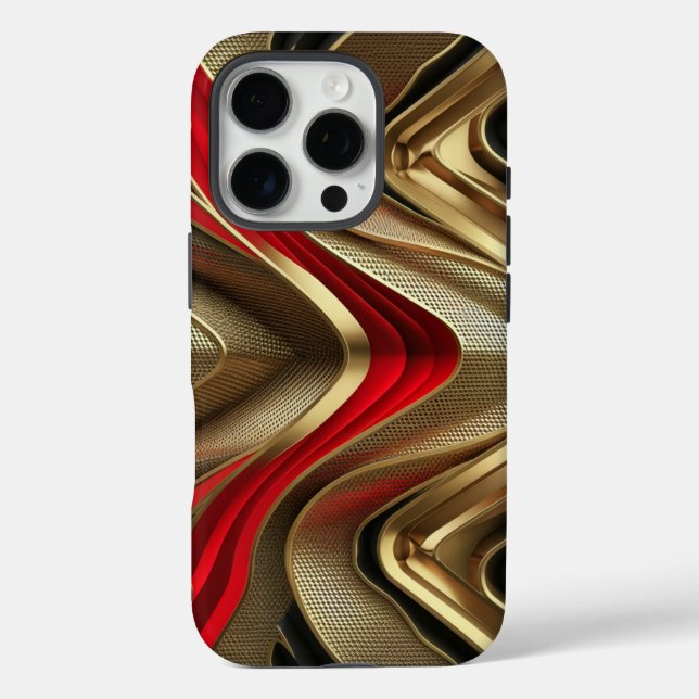 Funda iPhone 16 Pro Patrón dorado y rojo (Reverso )