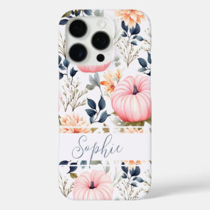 Funda iPhone 16 Pro Patrón elegante de calabaza y flores de caída