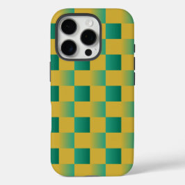 Funda iPhone 16 Pro Patrón elegante de cuadros en verde y oro