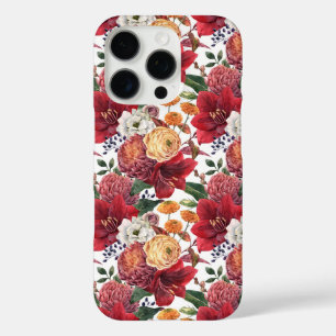 Funda iPhone 16 Pro Patrón floral Amaryllis y crisantemos