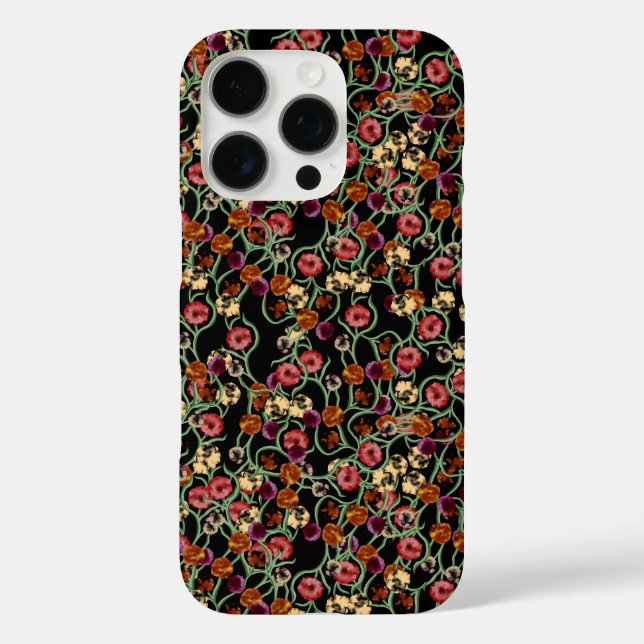 Funda iPhone 16 Pro Patrón floral brillante con follaje verde (Reverso )