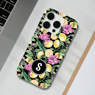 Funda iPhone 16 Pro Patrón floral de lemones y tulipanes   Monograma d