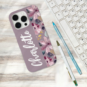 Funda iPhone 16 Pro Patrón Floral de Lila Monograma
