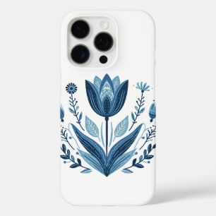 Funda iPhone 16 Pro Patrón floral folicular azul