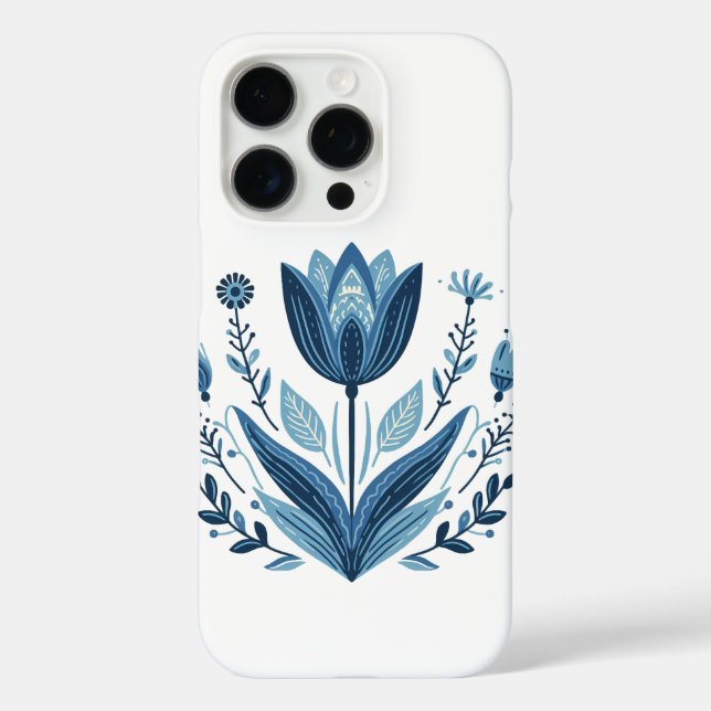 Funda iPhone 16 Pro Patrón floral folicular azul (Reverso )