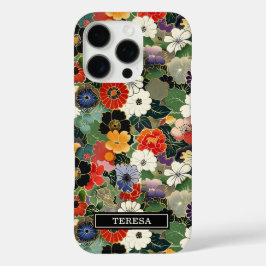 Funda iPhone 16 Pro Patrón Floral Japonés Colorido con Monograma