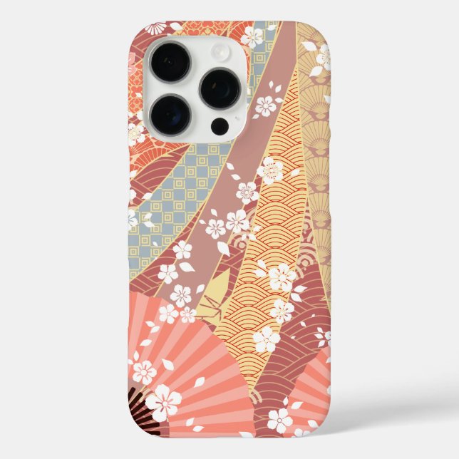 Funda iPhone 16 Pro Patrón floral kimono japonés (Reverso )