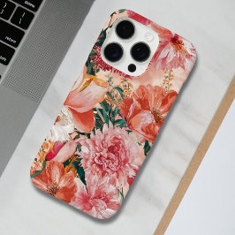 Funda iPhone 16 Pro Patrón floral rosado naranja