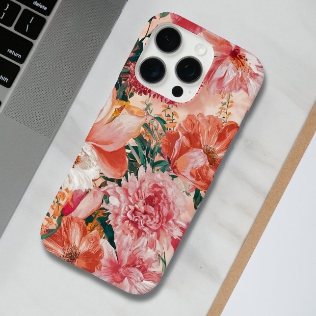 Funda iPhone 16 Pro Patrón floral rosado naranja (Subido por el creador)