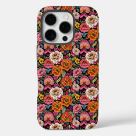 Funda iPhone 16 Pro Patrón floral vintage con colores llamativos sobre