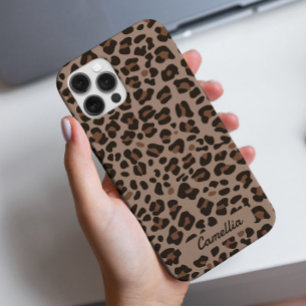 Funda iPhone 16 Pro Patrón moderno de leopardo marrón oscuro