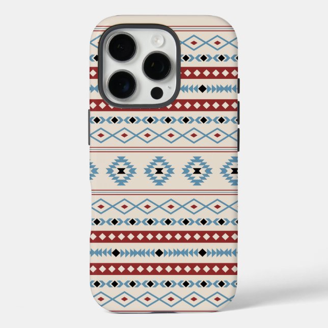 Funda iPhone 16 Pro Patrón Motif Mezclado Azteca Crema Rojo Azul Negro (Reverso )