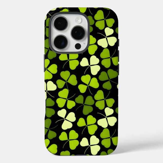 Funda iPhone 16 Pro Patrón Shamrock oscuro Verde y Negro (Reverso )
