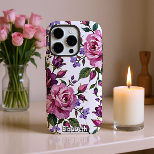Funda iPhone 16 Pro Patrón sin foco de Rosas púrpura