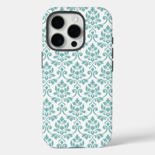 Funda iPhone 16 Pro Patrón Verde azulado de Feuille Damask