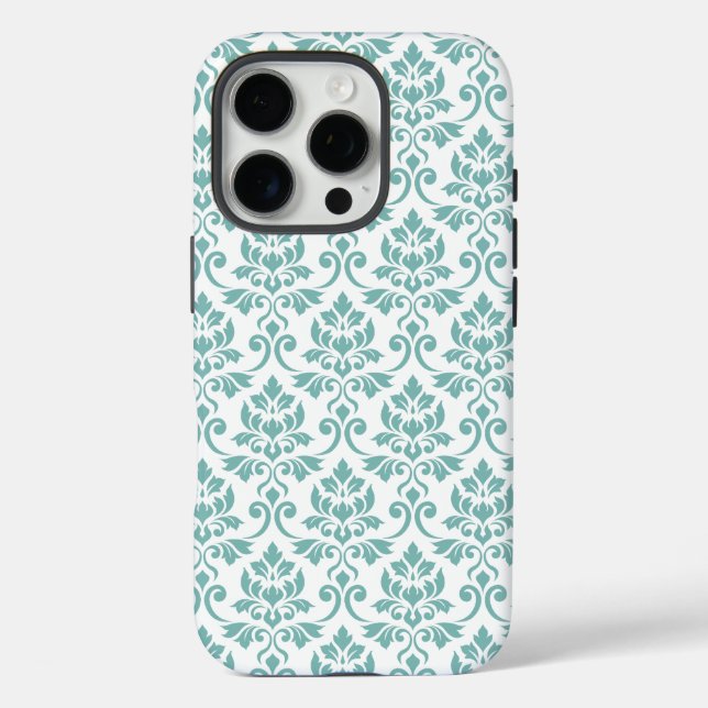 Funda iPhone 16 Pro Patrón Verde azulado de Feuille Damask (Reverso )