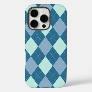 Funda iPhone 16 Pro Patrón Vintage Argyle Azul