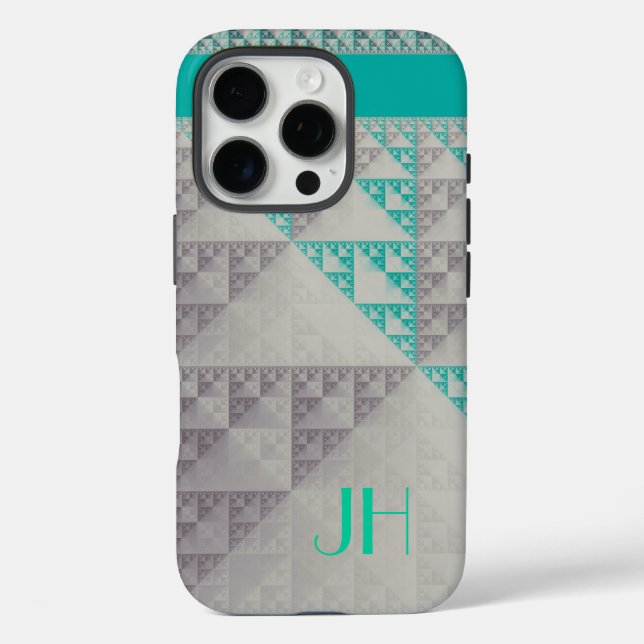 Funda iPhone 16 Pro Patrones geométricos y monograma Personalizado (Reverso )