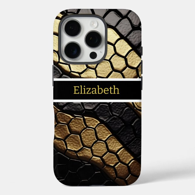 Funda iPhone 16 Pro Patrones llamativos de una piel de serpiente negra (Reverso )