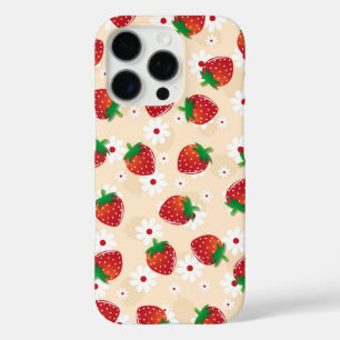 Funda iPhone 16 Pro Pattern featuring strawberries and white flowers