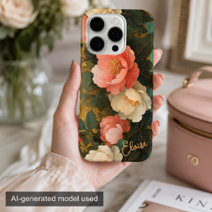Funda iPhone 16 Pro Peonía Rosa Pastel Shabby Chic Vintage Personaliza