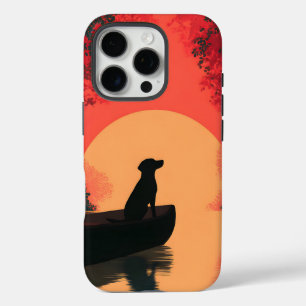 Funda iPhone 16 Pro Perro negro de Labrador minimalista al atardecer