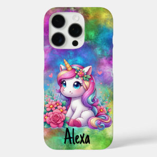 Funda iPhone 16 Pro Personaliza Nubes Neon y Unicornio