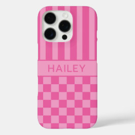 Funda iPhone 16 Pro Personalizado a Cuadros Rayado Rosa