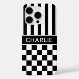 Funda iPhone 16 Pro Personalizado con Cuadros y Rayas en Blanco y Negr