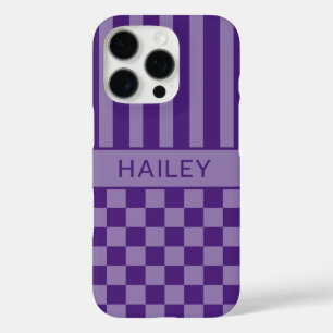 Funda iPhone 16 Pro Personalizado con Cuadros y Rayas Moradas