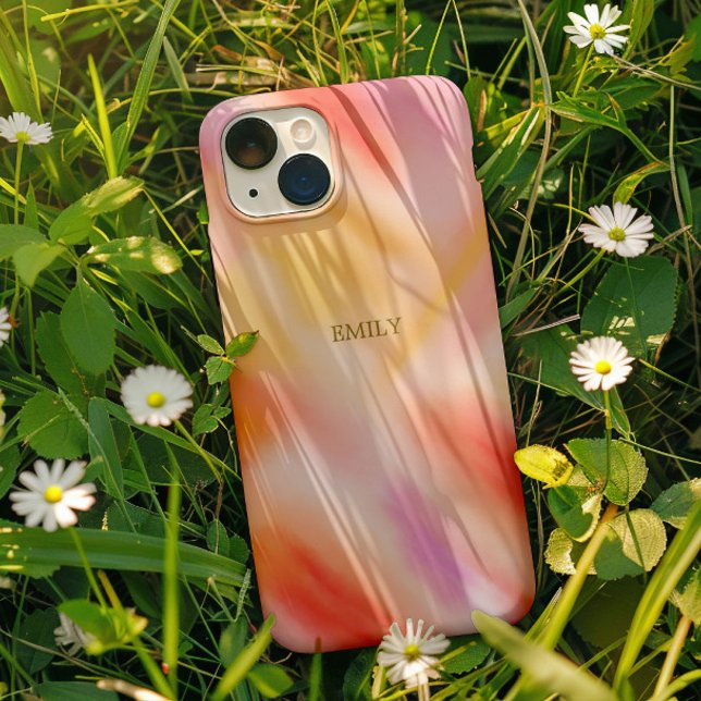 Funda iPhone 16 Pro Personalizado de moda Moda Luz Rosa Amarillo Tye (The trendy and fashionable tie-dye custom name phone case with yellow and light pink color tones)