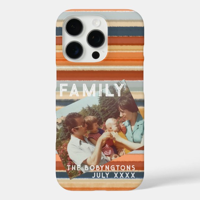 Funda iPhone 16 Pro Personalizado familia de fotos retro franjas de at (Reverso )