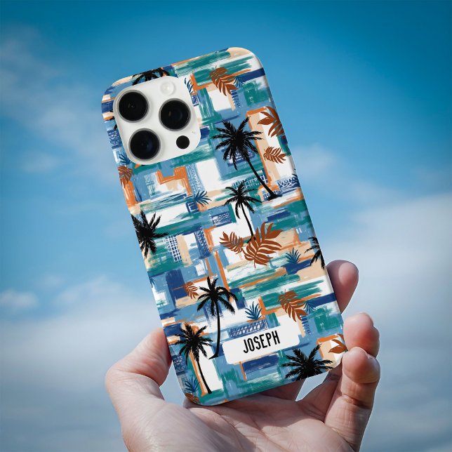 Funda iPhone 16 Pro Personalizado tropical de la isla de Hawái Blanca  (Modern Blue White Hawaii Island Tropical Custom Case-Mate iPhone Case)