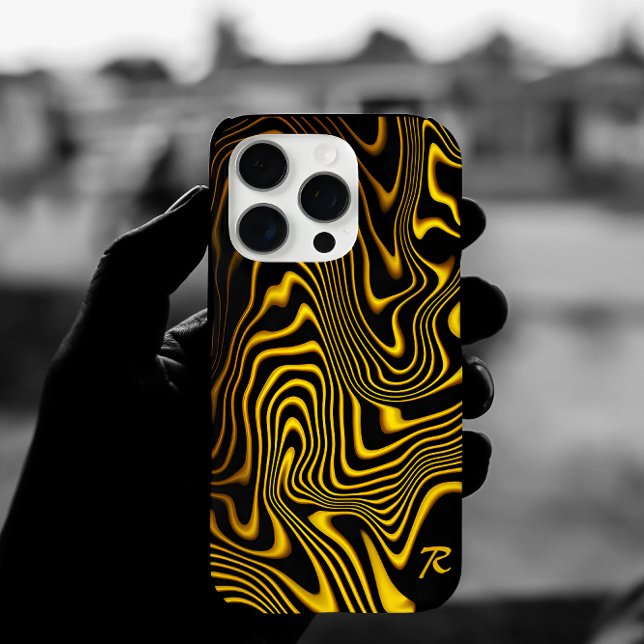 Funda iPhone 16 Pro Personalized Black Yellow Gold Swirls Texture (Subido por el creador)