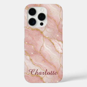 Funda iPhone 16 Pro Personalized Modern Rose Quartz Marble Gold