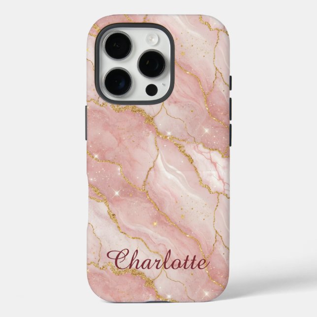 Funda iPhone 16 Pro Personalized Modern Rose Quartz Marble Gold (Reverso )