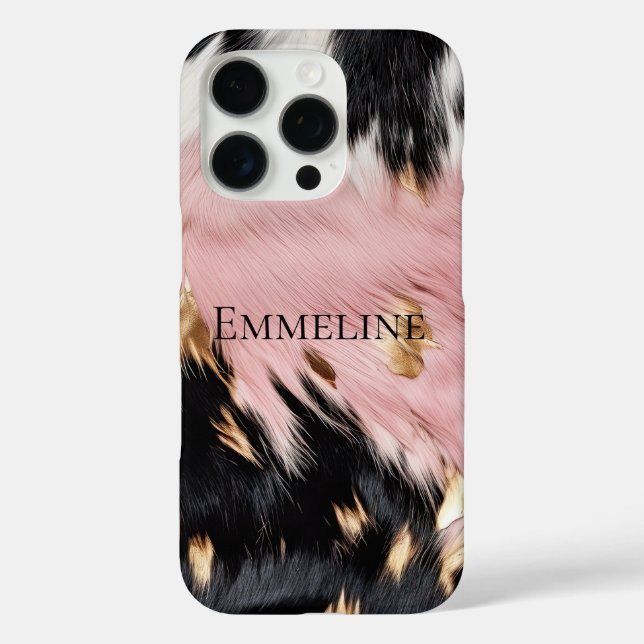 Funda iPhone 16 Pro Piel de vaca lechera de oro negro rosado (Reverso )