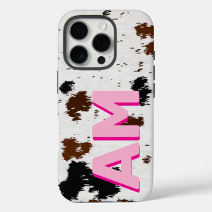 Funda iPhone 16 Pro Piel de vaca occidental Sombra rosa monogramada