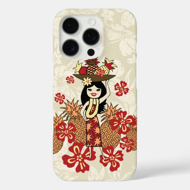 Funda iPhone 16 Pro Pineapple Luau Hawaian Hula Chica Red (Reverso )