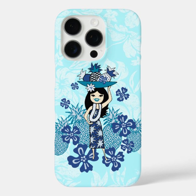 Funda iPhone 16 Pro Pineapple Luau Hawaiian Hula Chica Turq (Reverso )