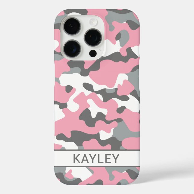 Funda iPhone 16 Pro Pink and Gray Camouflage Personalized (Reverso )