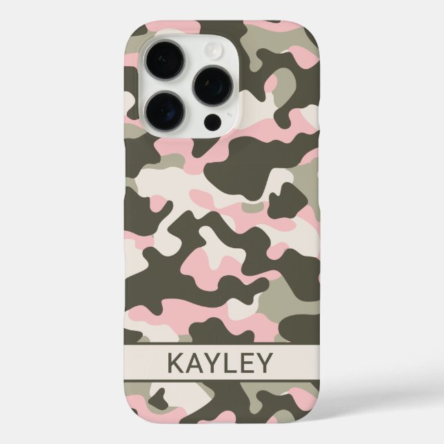 Funda iPhone 16 Pro Pink and Green Camouflage Personalized (Reverso )