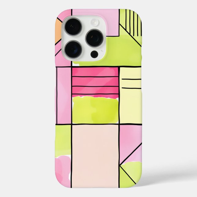 Funda iPhone 16 Pro Pink and Lime-Green Patchwork Abstract (Reverso )