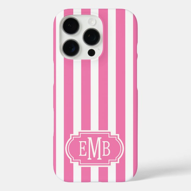 Funda iPhone 16 Pro Pink and White Monogrammed Stripes (Reverso )