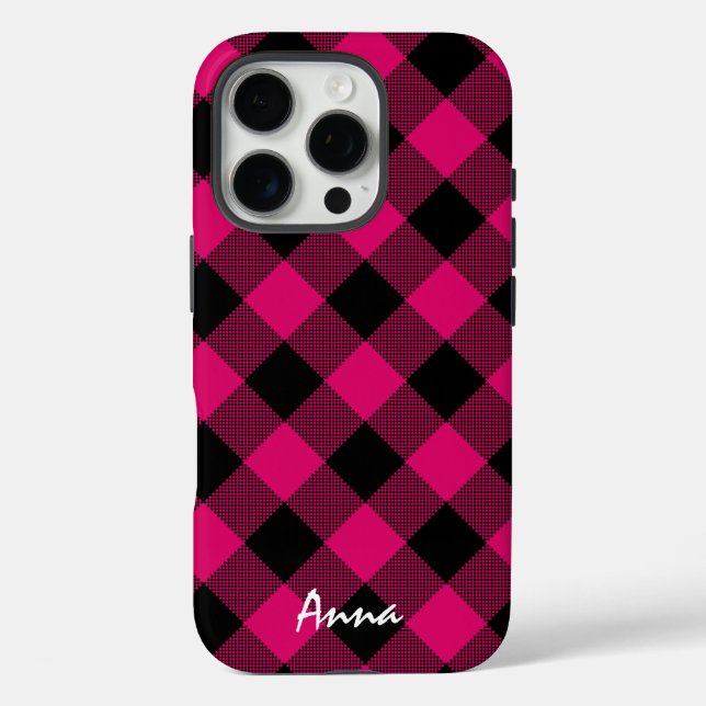 Funda iPhone 16 Pro Pink caliente y negro de la imagen de búfalo perso (Reverso )