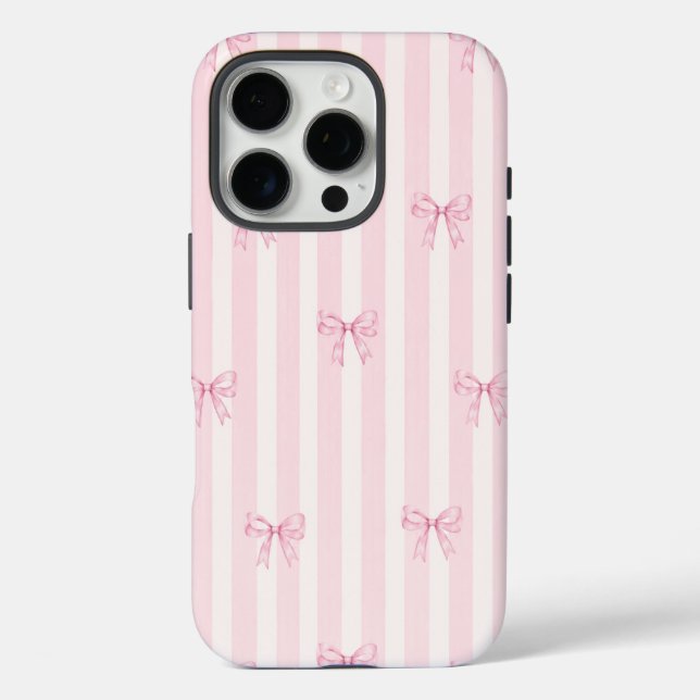 Funda iPhone 16 Pro Pink Coquette Bow Stripes iPhone 16 Pro Case. (Reverso )