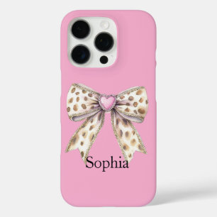 Funda iPhone 16 Pro Pink Heart Leopard Girly